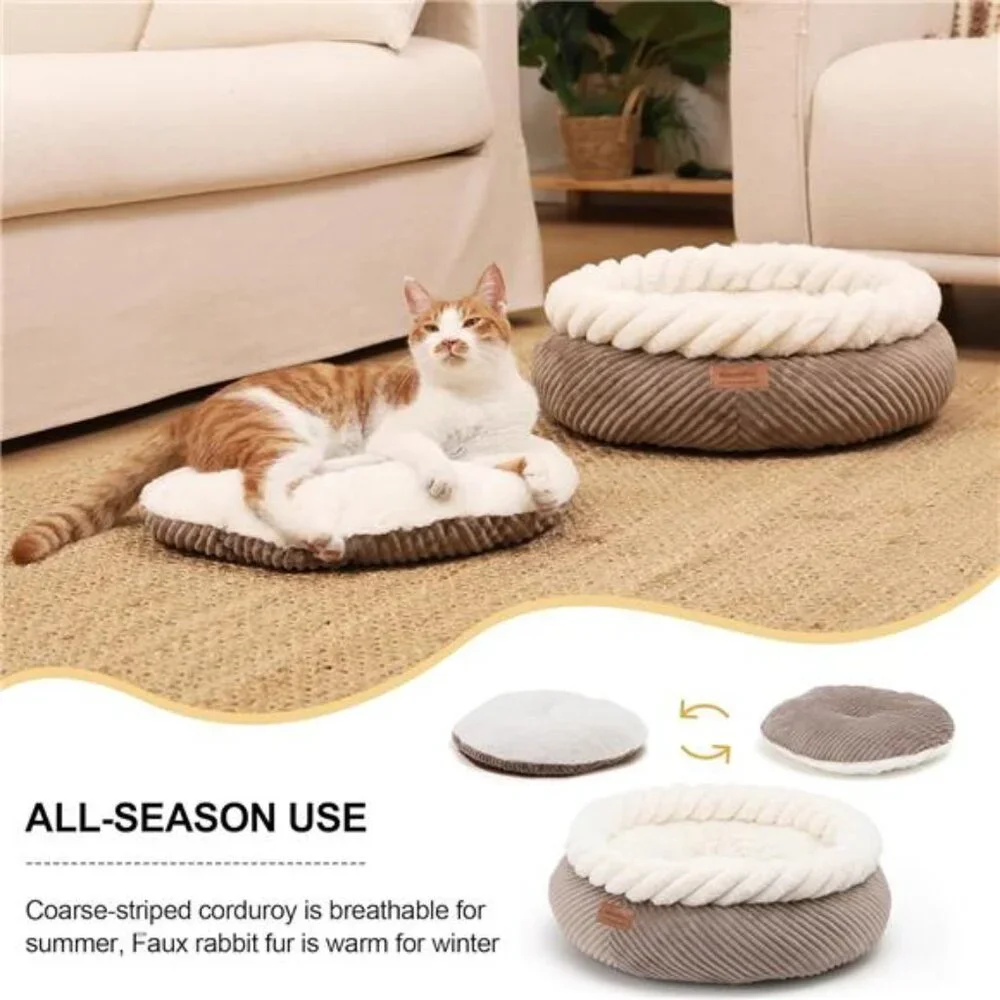 Calming Donut Cat Beds, Plush Faux Fur & Corduroy Beds